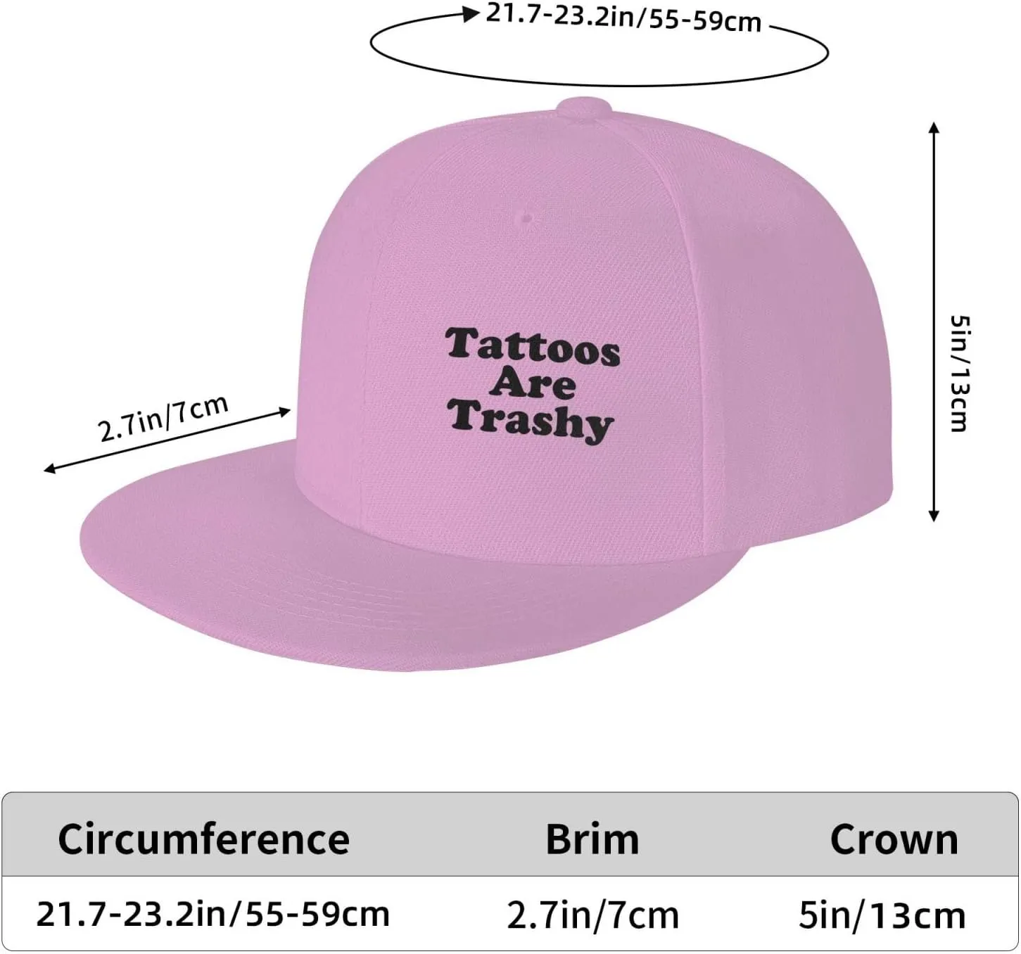 Tattoos are Trashy Flat Brim Baseball Cap,Classic Snapback Hats Adjustable Trucker Hat for Men & Women,Black