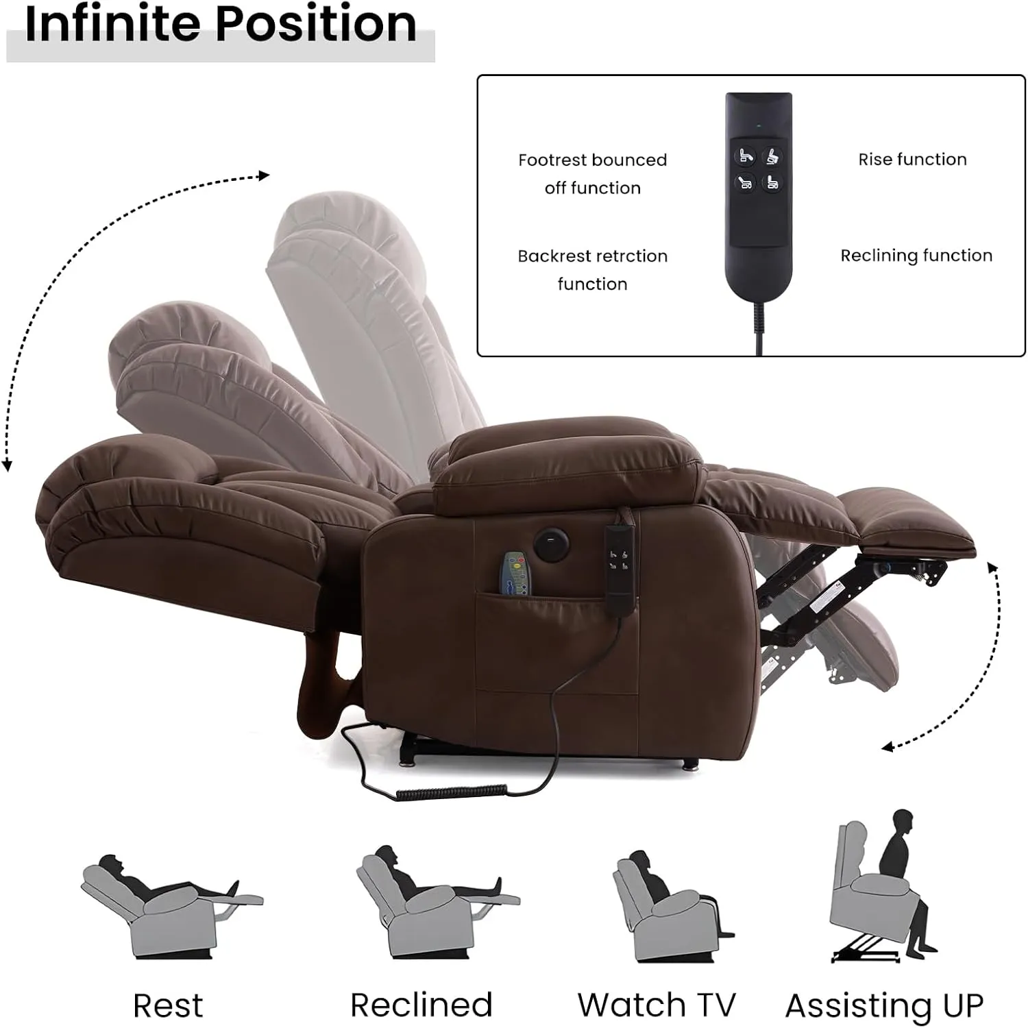 TEKAMON Power Lift Recliner Chair for Elderly with Heat & Massage, Dual Motor Breathable Leather Recliner, Lay Flat Sleeping Chairs with Infinite Position, RemoteControl & USB Ports(Brown)