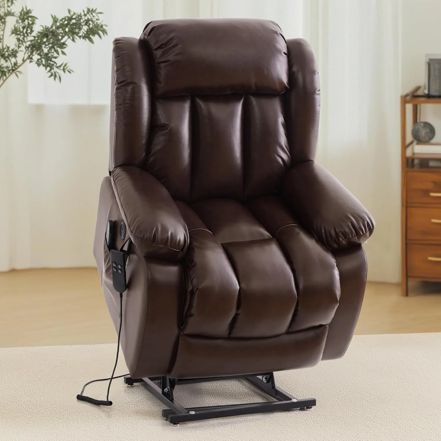 TEKAMON Power Lift Recliner Chair for Elderly with Heat & Massage, Dual Motor Breathable Leather Recliner, Lay Flat Sleeping Chairs with Infinite Position, RemoteControl & USB Ports(Brown)