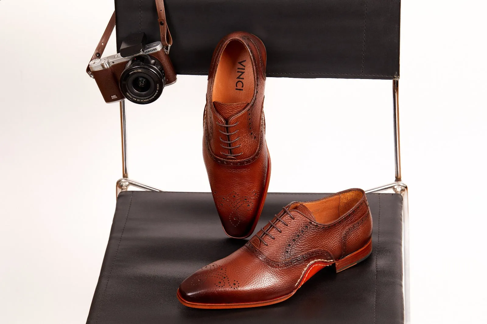 The Draco Handmade Tan Semi Brogue Oxford Men Shoe