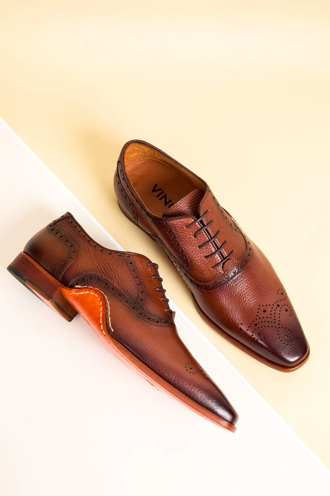 The Draco Handmade Tan Semi Brogue Oxford Men Shoe