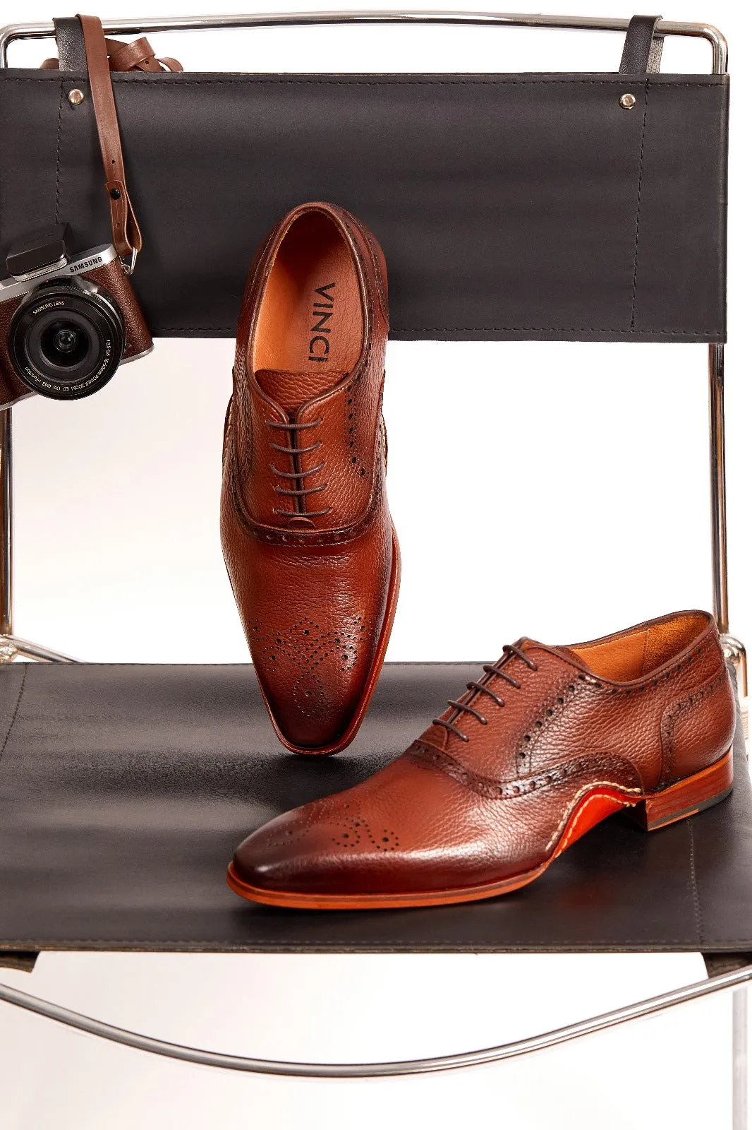 The Draco Handmade Tan Semi Brogue Oxford Men Shoe