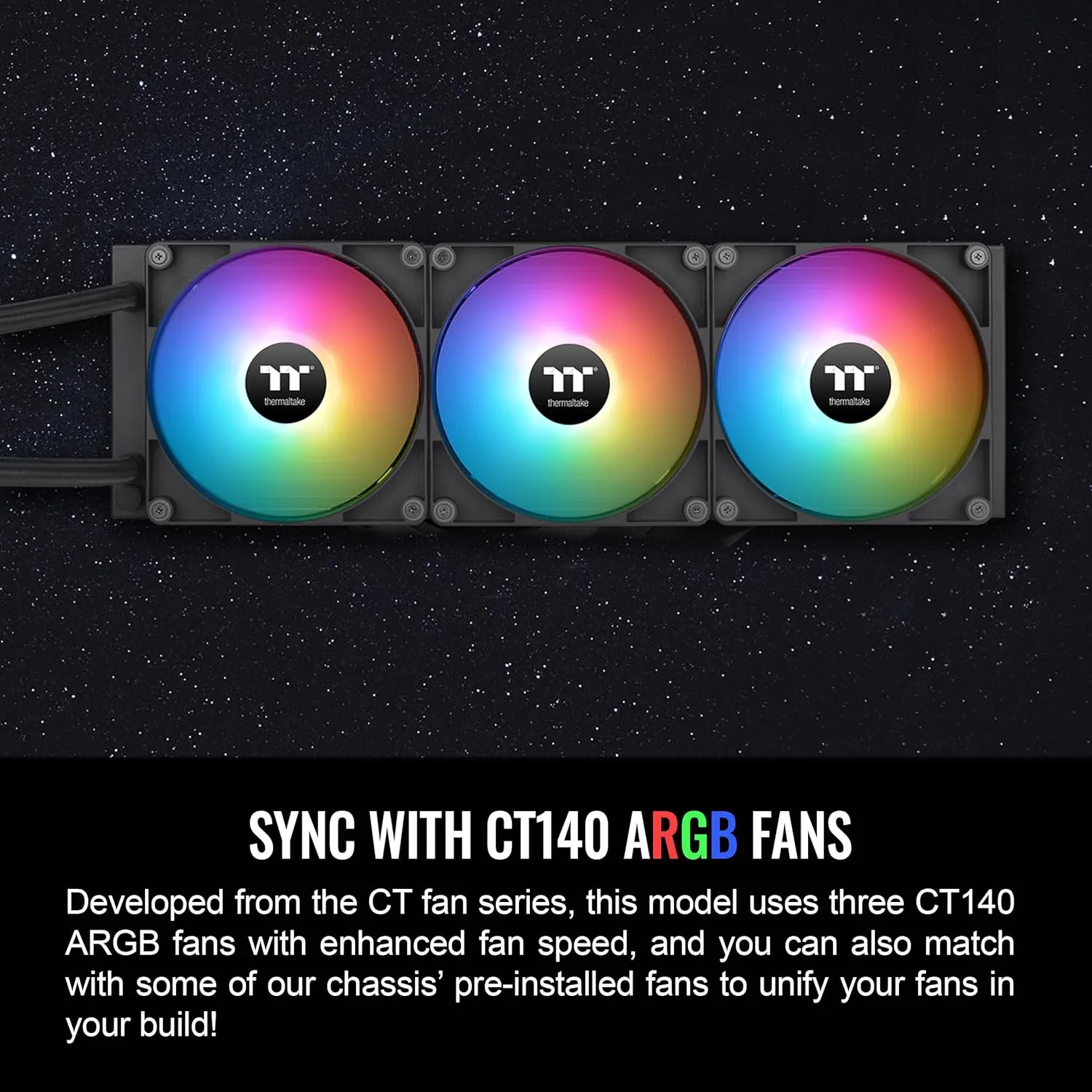 Thermaltake TH420 ARGB Sync V2 CPU Liquid Cooler/AlO Liquid Cooling/Fan 140mm*3/PWM 500~2000 RPM/Mirror Waterblock/MB ARGB Sync Control, CL-W376-PL14SW-A , Black