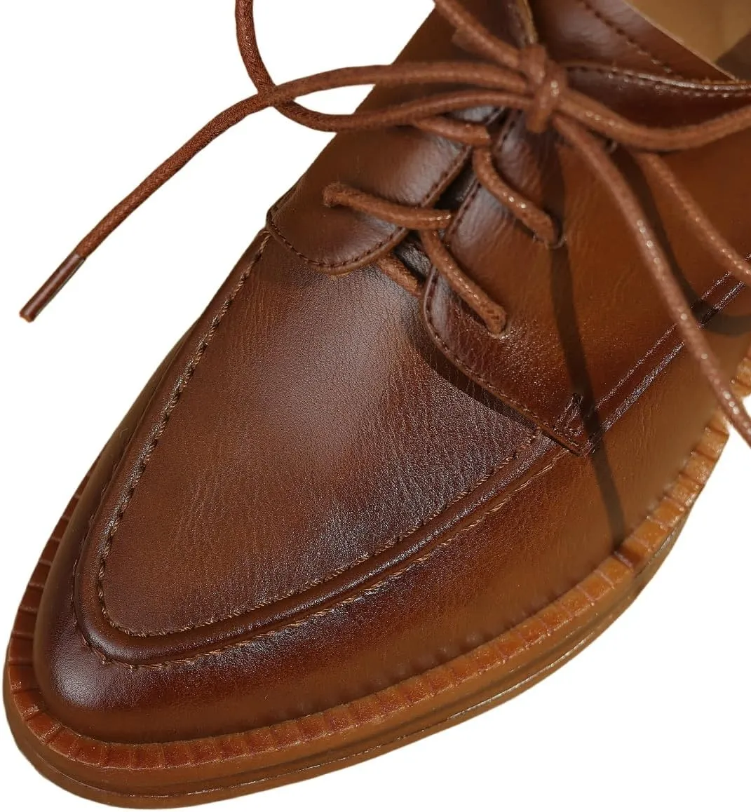 TinaCus Genuine Leather Women's Pointed Toe Handmade Selftie Chunky Heels Trendy Oxford Shoes