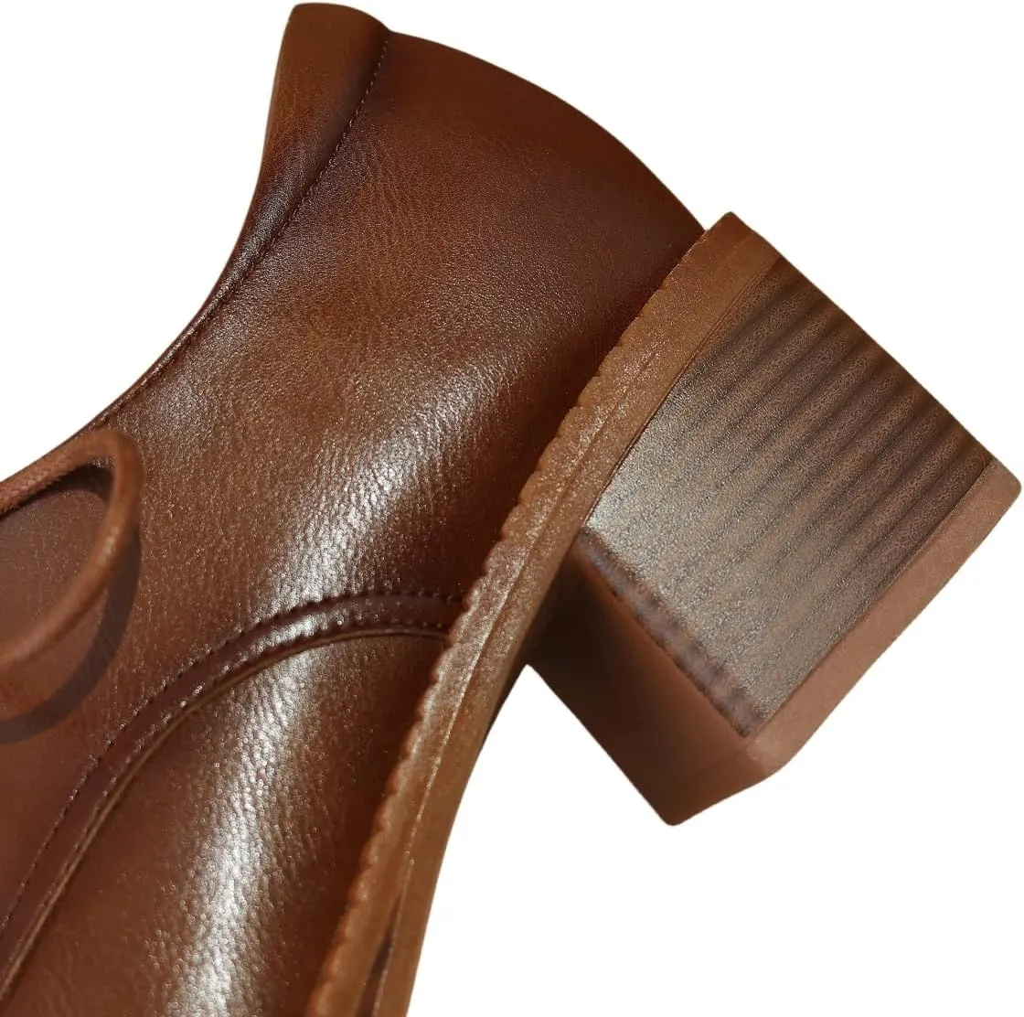 TinaCus Genuine Leather Women's Pointed Toe Handmade Selftie Chunky Heels Trendy Oxford Shoes