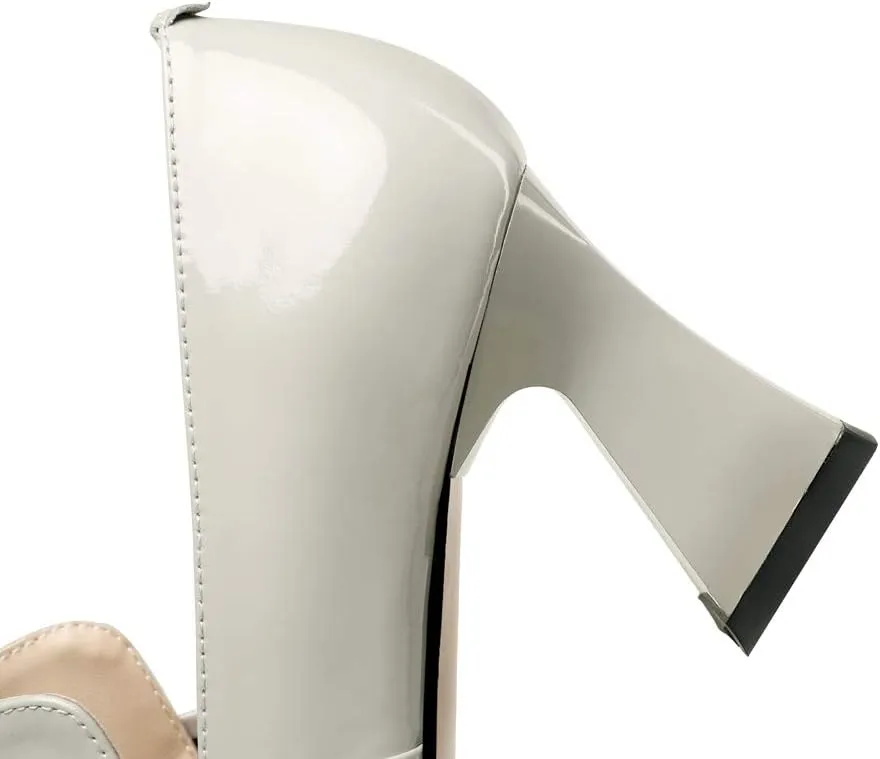 TinaCus Glossy Patent Leather Women's Handmade Pointed Toe Spool Heel Golden Square Pattern Decor Slip On Loafer Pumps