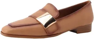 TinaCus Soft Genuine Leather Women's Square Toe Handmade Metal Décor Comfortable Flats