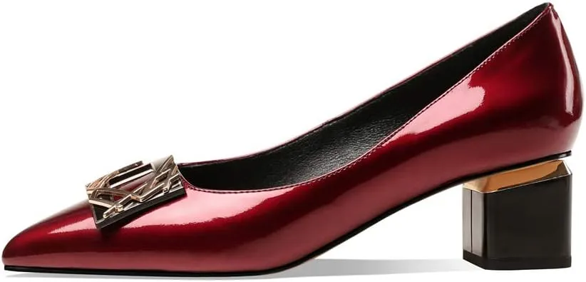 TinaCus Women's Glossy Patent Leather Handmade Clear Pointed Toe Low Block Heel Slip On Pump Shoes with Trendy Square Pattern