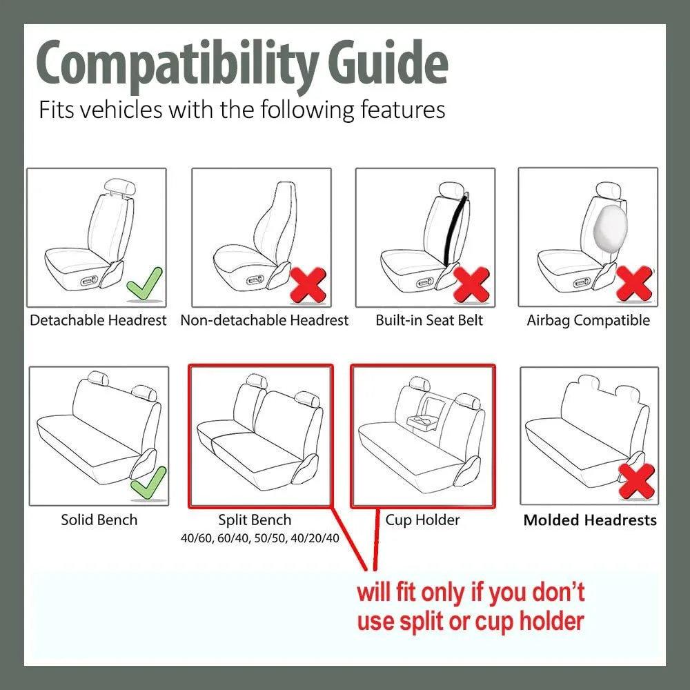 TLH Flat Cloth Seat Covers Rear, Mint Color-Universal Fit for Cars, Auto, Trucks, SUV
