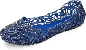 TN TANGNEST Women's Beach Hollow Jelly Shoes Bling PVC Slip On Summer Casual Flat Sandals