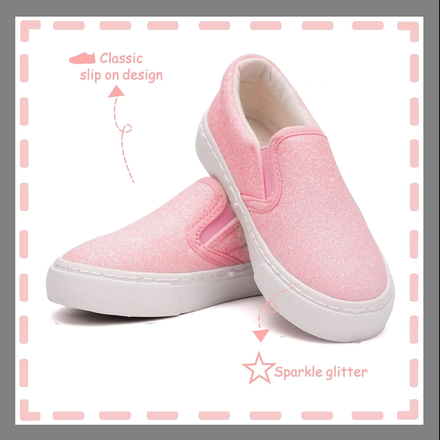Toandon Toddler Kids Girls Sparkle Slip On Walking Shoes Age 2-10