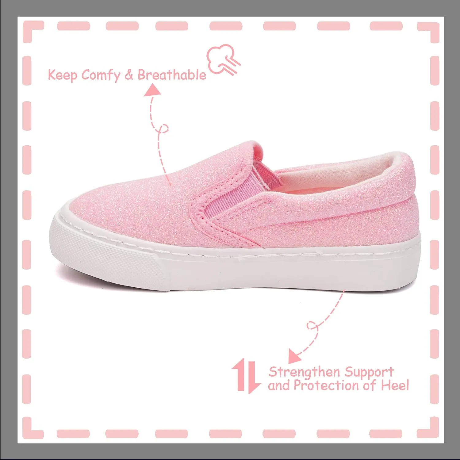 Toandon Toddler Kids Girls Sparkle Slip On Walking Shoes Age 2-10