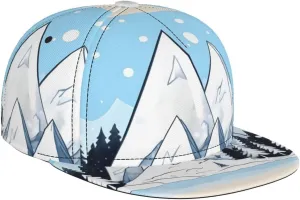 Trendy Snow-Capped Mountains Print Flat Brim Baseball Cap - Stylish Printed Snapback Hat, Trucker Hat for Men Women