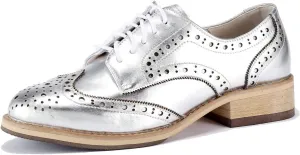 U-lite Women's Perforated Lace-up Wingtip Multicolor Leather Flat Oxfords Vintage Oxford Shoes