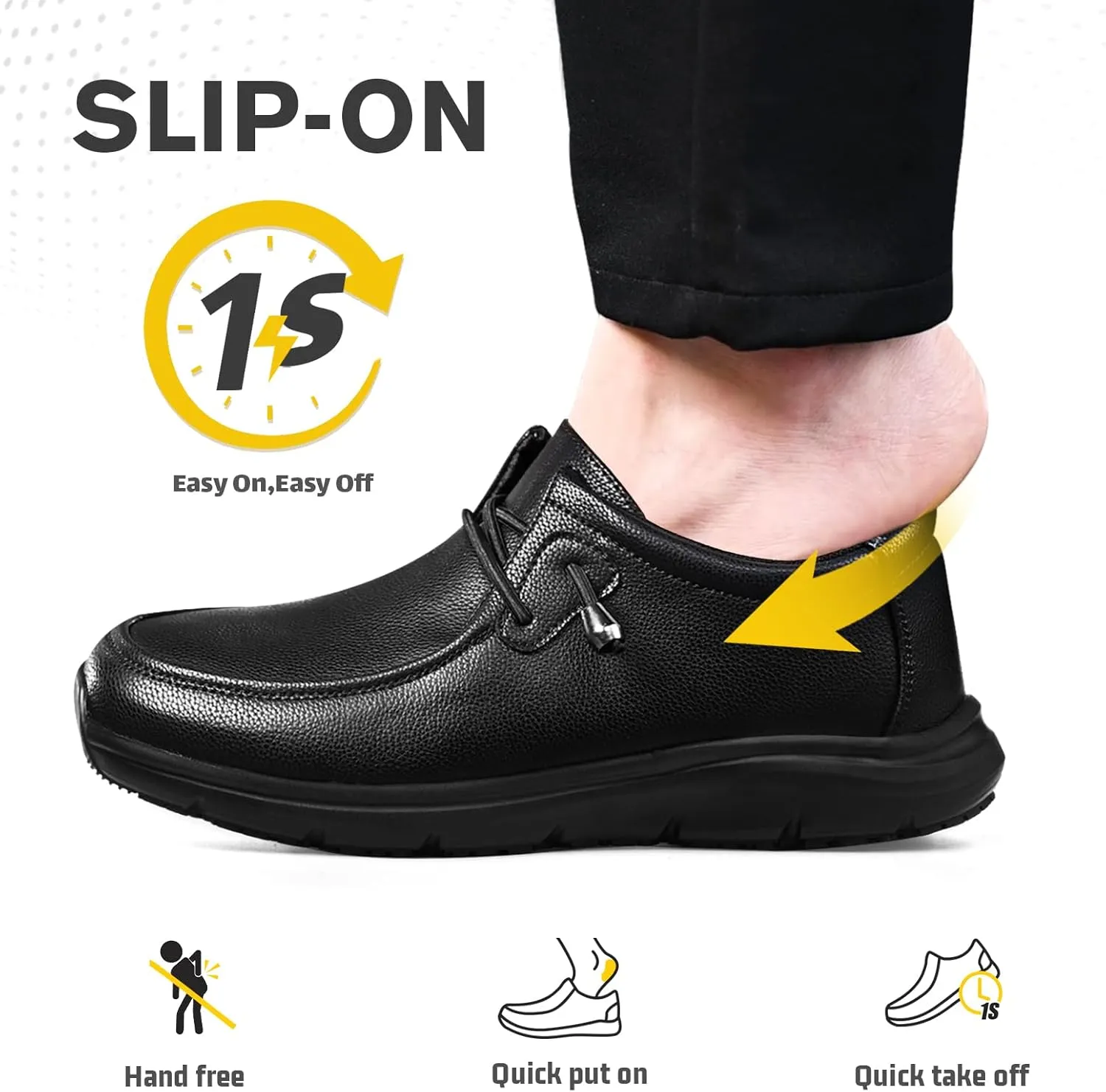 ulogu Leather Non-Slip Waterproof Work Shoes for Men Women Slip-Resistant Oil Slip-On Loafers for Chef Kitchen Restaurant Food Service Comfortable & Durable Sneakers All-Day Wear