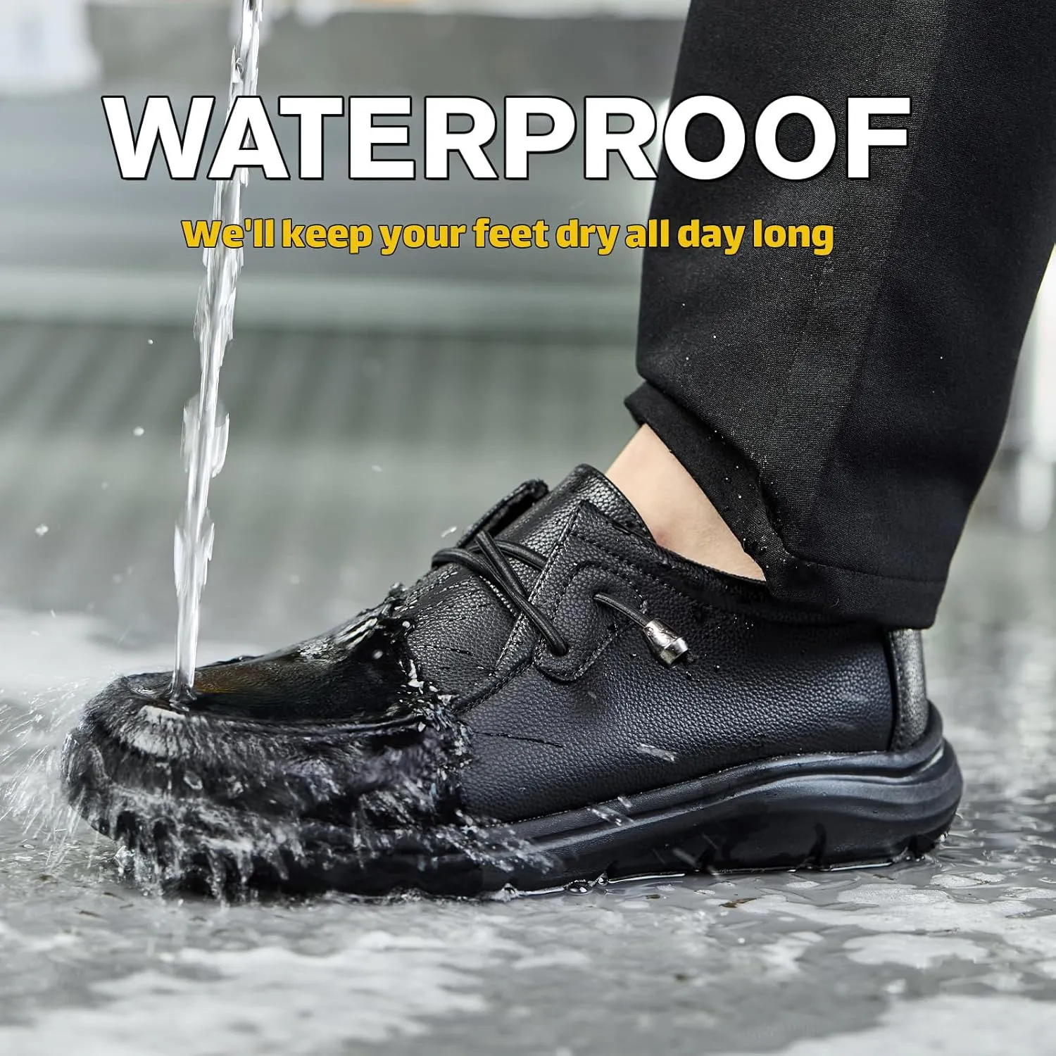 ulogu Leather Non-Slip Waterproof Work Shoes for Men Women Slip-Resistant Oil Slip-On Loafers for Chef Kitchen Restaurant Food Service Comfortable & Durable Sneakers All-Day Wear