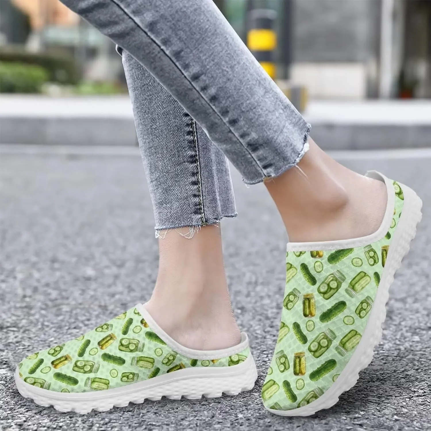 UNICEU Fruit Print Slip On Shoes for Women Backless Breathable Mules Comfortable Non Slip Sneakers for Walking Work