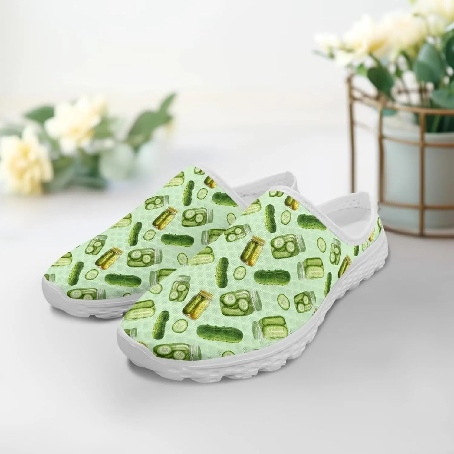 UNICEU Fruit Print Slip On Shoes for Women Backless Breathable Mules Comfortable Non Slip Sneakers for Walking Work