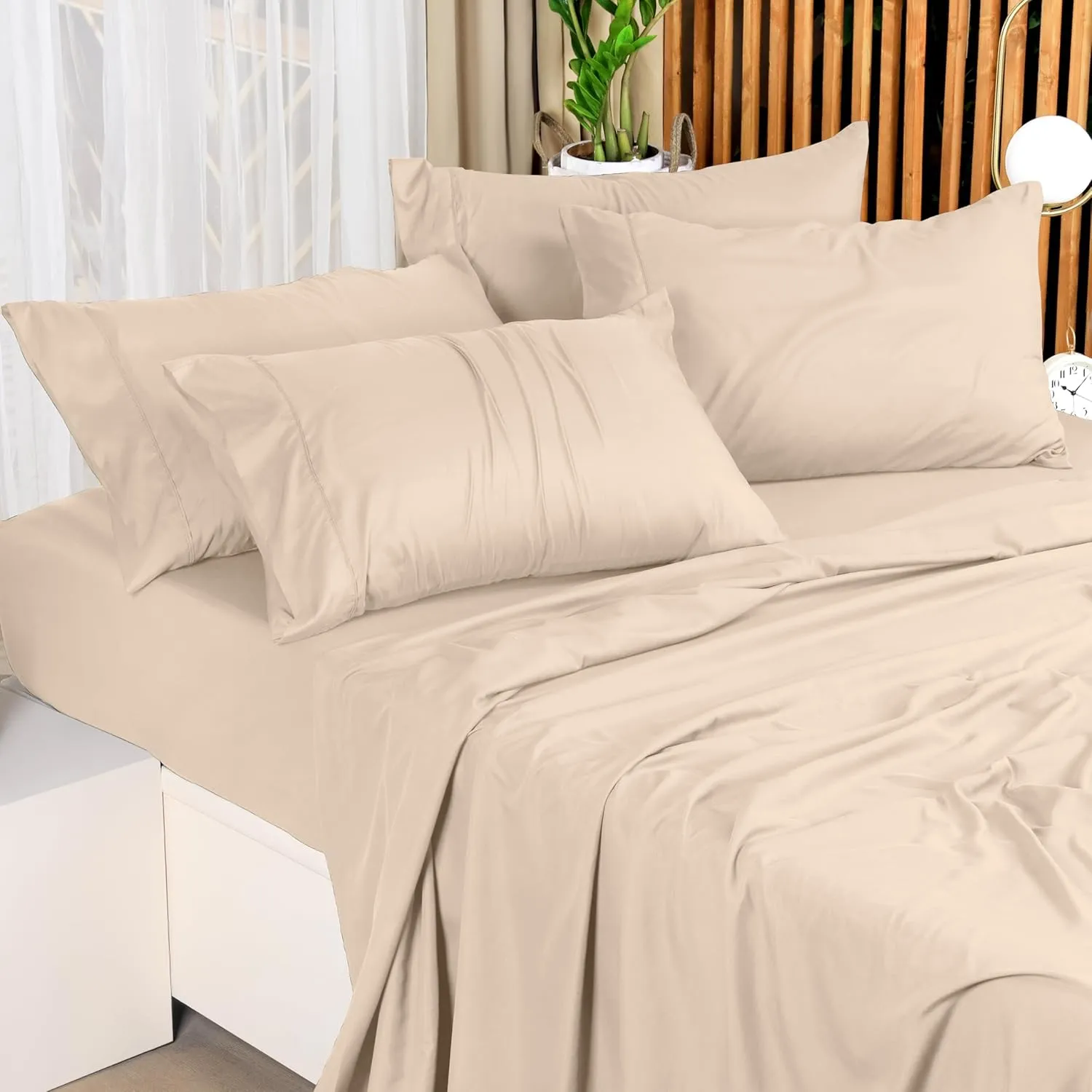 Utopia Bedding Queen Sheet Set – 4 Piece Bed Sheets for Queen Size Bed, Soft and Breathable Microfiber, Includes 1 Fitted Sheet, 1 Flat Sheet and 2 Pillowcases (Beige)