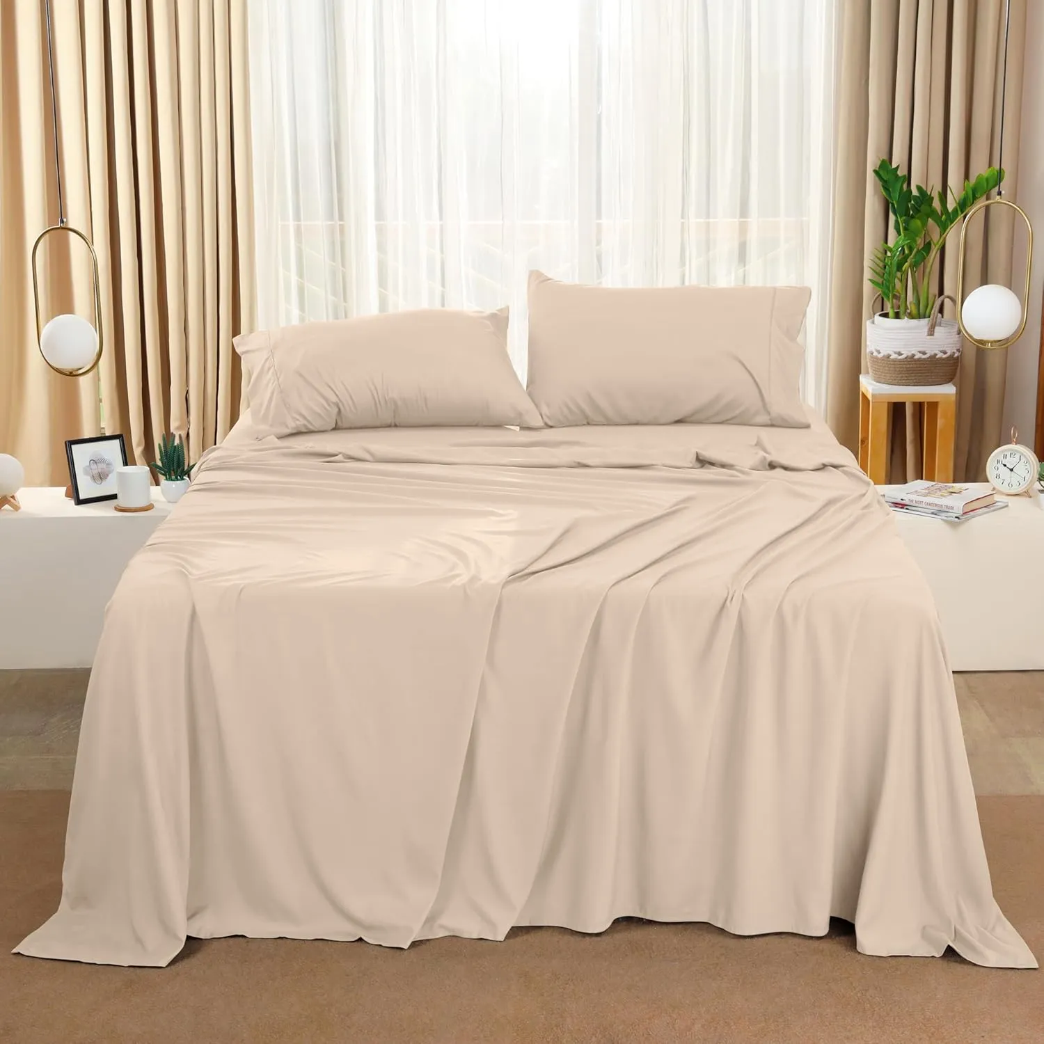 Utopia Bedding Queen Sheet Set – 4 Piece Bed Sheets for Queen Size Bed, Soft and Breathable Microfiber, Includes 1 Fitted Sheet, 1 Flat Sheet and 2 Pillowcases (Beige)