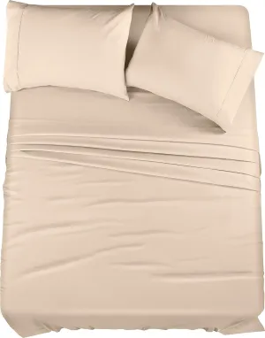 Utopia Bedding Queen Sheet Set – 4 Piece Bed Sheets for Queen Size Bed, Soft and Breathable Microfiber, Includes 1 Fitted Sheet, 1 Flat Sheet and 2 Pillowcases (Beige)