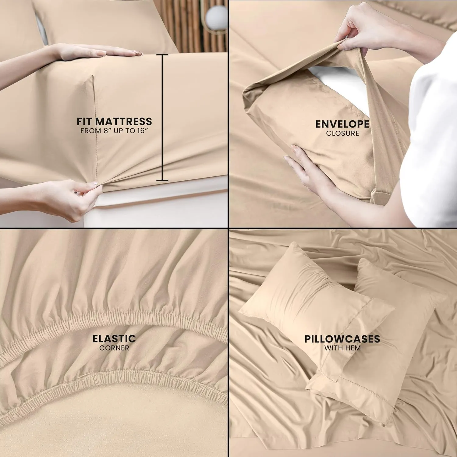 Utopia Bedding Queen Sheet Set – 4 Piece Bed Sheets for Queen Size Bed, Soft and Breathable Microfiber, Includes 1 Fitted Sheet, 1 Flat Sheet and 2 Pillowcases (Beige)
