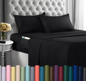 Utopia Bedding Queen Sheet Set, Soft Microfiber 4 Piece Hotel Luxury Bed Sheets for Women, Men, Kids & Teens with Side Storage Deep Pocket Fitted Sheet - Pillow Cases - Flat Sheet (Black)
