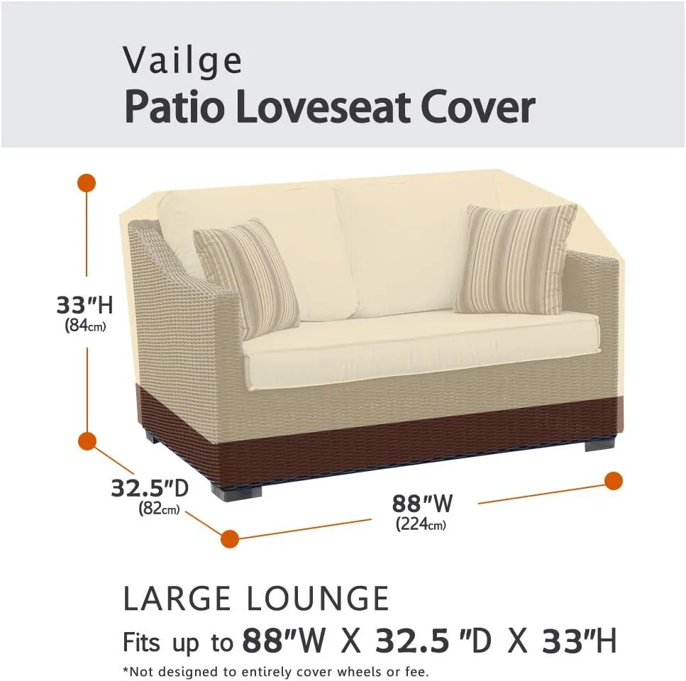 VAILGE Heavy Duty Patio Sofa Cover, 100% Waterproof Outdoor Sofa Cover, Large Lawn Patio Furniture Covers with Air Vent, Large(Standard), Beige & Brown