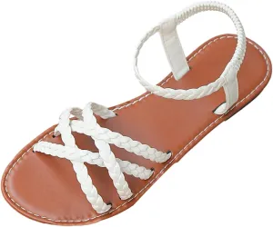 Verdusa Women's Flat Sandals Strappy Dressy Ankle Strap Casual Summer Thong Sandals for Beach