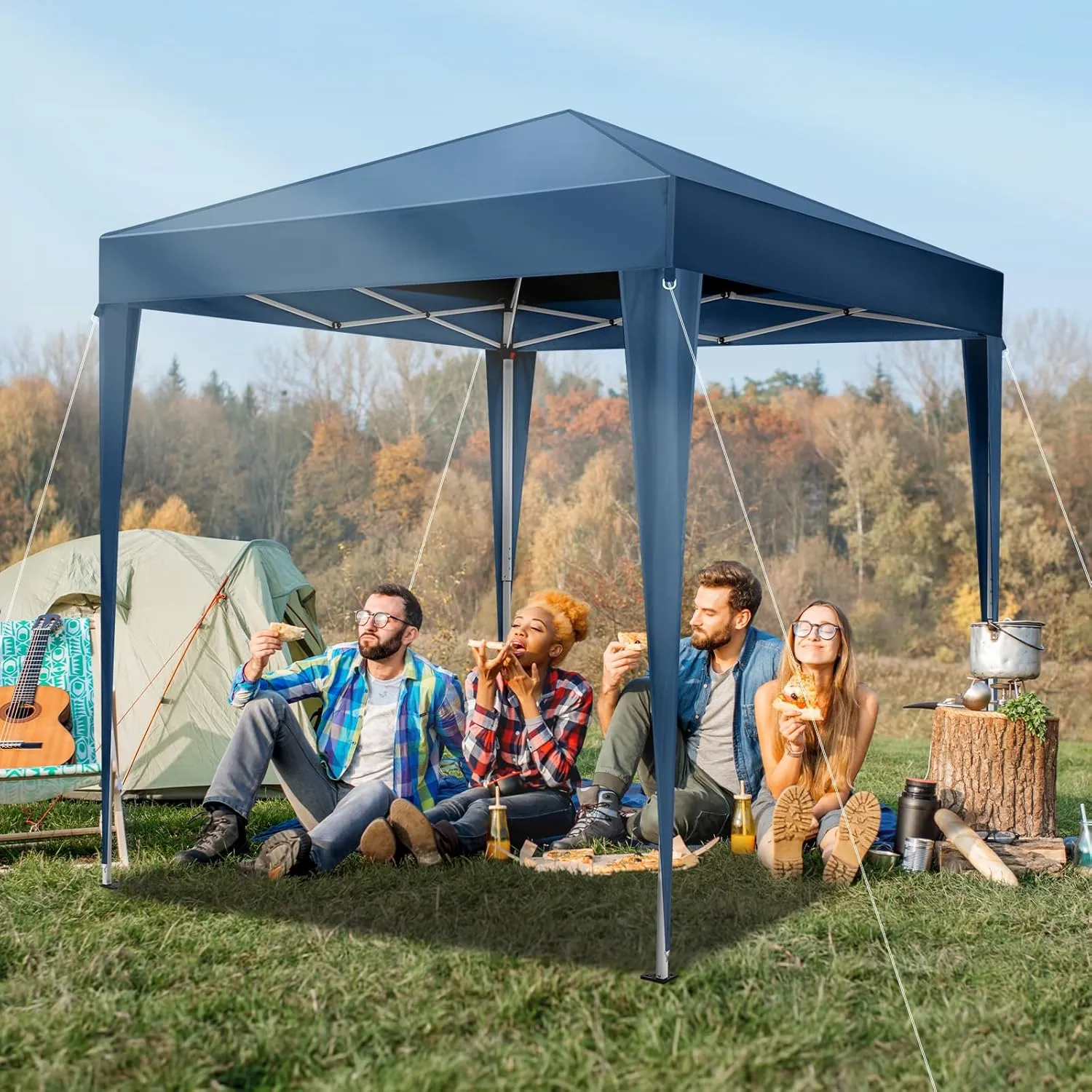 VINGLI 6.5x6.5 Pop Up Canopy Tent, Outdoor Tent Canopies Foldable Portable Canopies for Camping, Patio, Parties, EZ Up Gazebo Canopy with Carry Bag (Blue)
