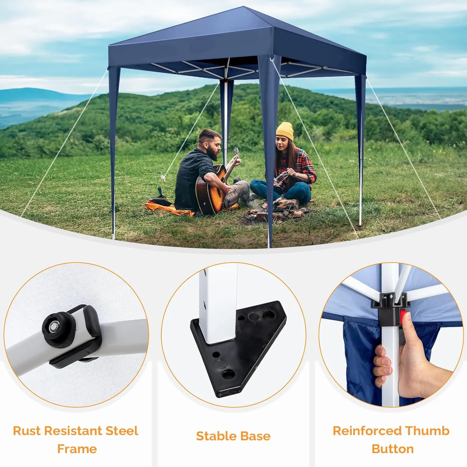 VINGLI 6.5x6.5 Pop Up Canopy Tent, Outdoor Tent Canopies Foldable Portable Canopies for Camping, Patio, Parties, EZ Up Gazebo Canopy with Carry Bag (Blue)