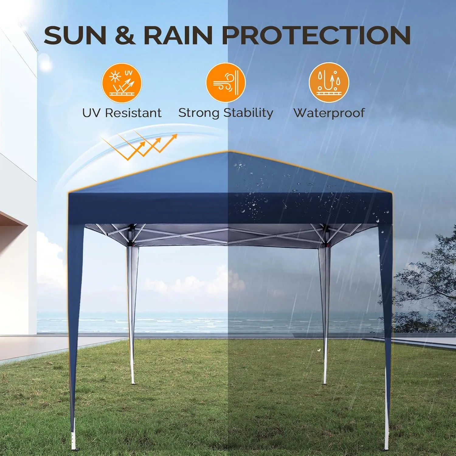 VINGLI 6.5x6.5 Pop Up Canopy Tent, Outdoor Tent Canopies Foldable Portable Canopies for Camping, Patio, Parties, EZ Up Gazebo Canopy with Carry Bag (Blue)