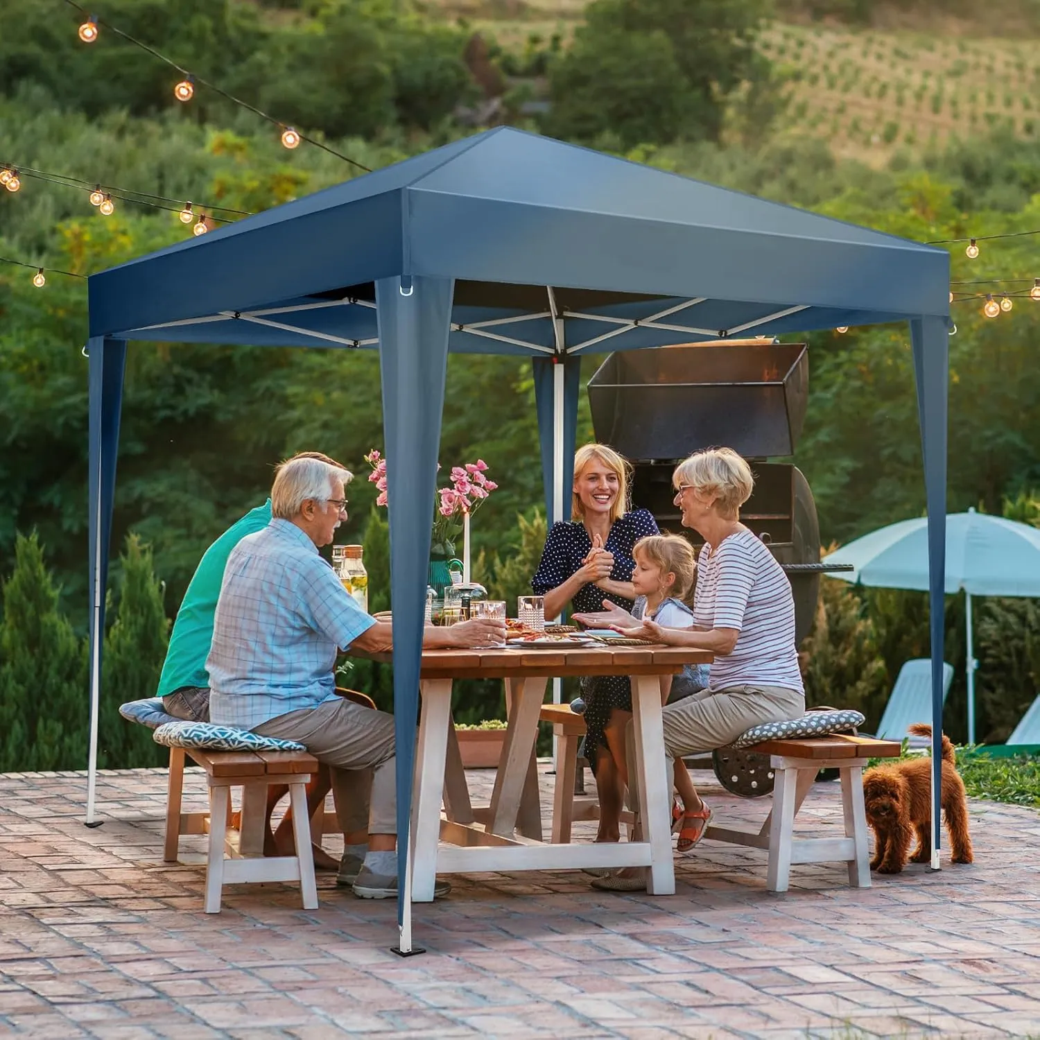 VINGLI 6.5x6.5 Pop Up Canopy Tent, Outdoor Tent Canopies Foldable Portable Canopies for Camping, Patio, Parties, EZ Up Gazebo Canopy with Carry Bag (Blue)