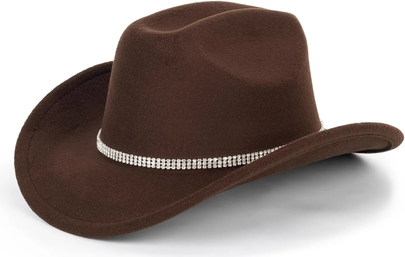 Vintage Western Cowboy Hat for Men Women - Wide Brim Cowgirl Fedora Bling Hats with Diamonds M