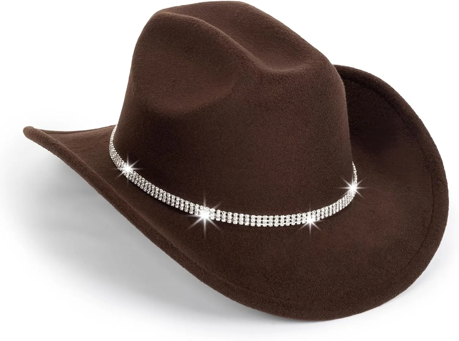 Vintage Western Cowboy Hat for Men Women - Wide Brim Cowgirl Fedora Bling Hats with Diamonds M