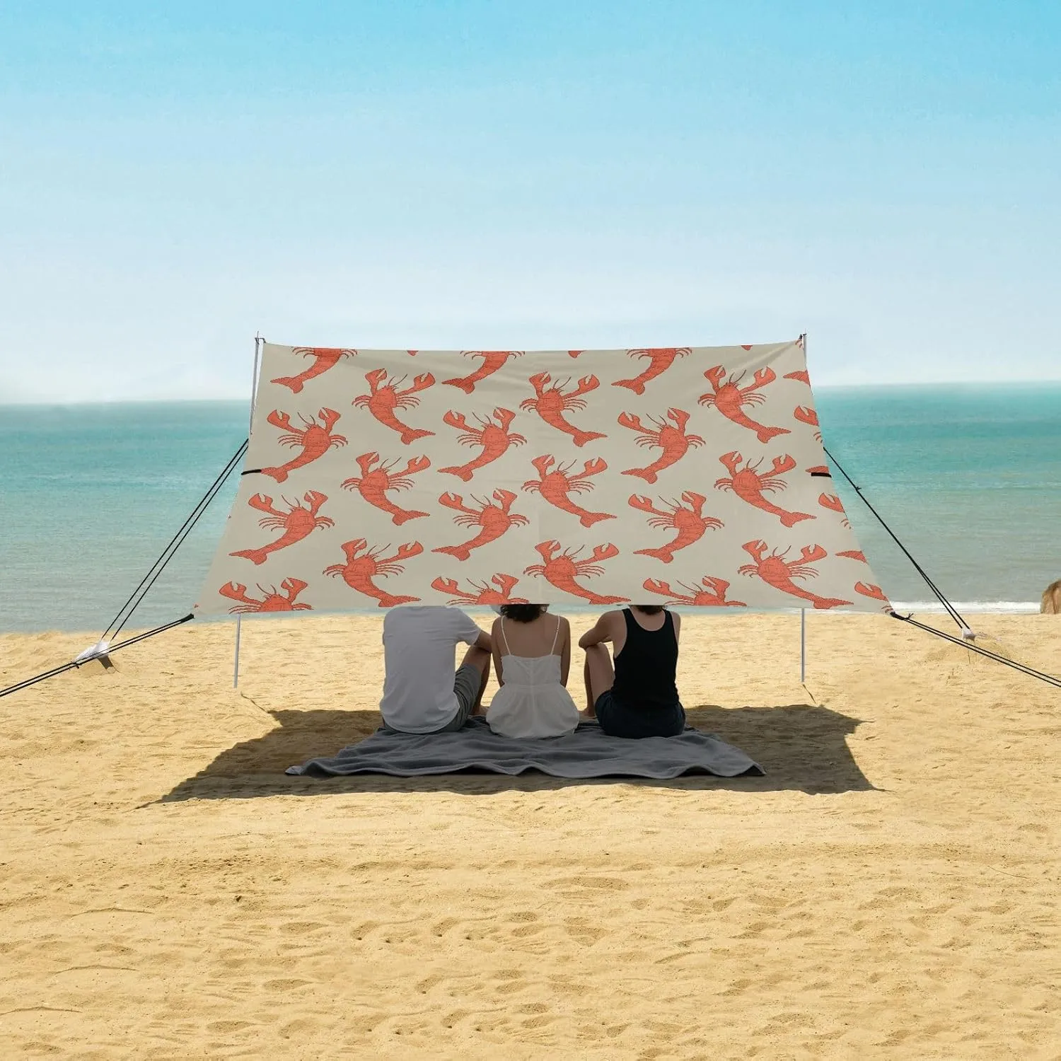Vivid Red Lobster Pattern Beach Camping Tent Sun Shelter for Whole Family, Beach Shade Canopy with UPF50  UV Protection,Easy Set Up and Carry,Outdoor Shade for Trips, Fishing, Backyard Fun Pic