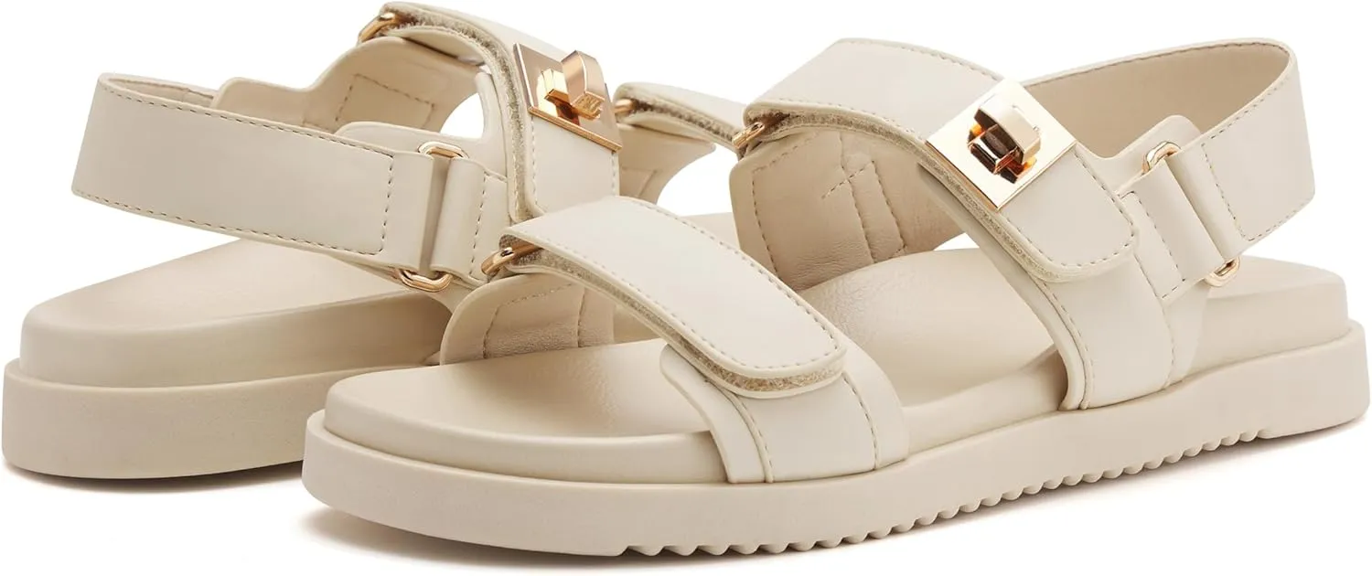 vodvob Women’s Flat Sandals with Soft Cushioned Footbed Open Toe Slides Adjustable Slip On Slippers for Summer