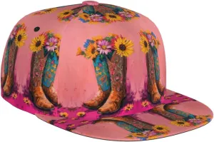 VOSERY Snapback Hats for Men - Cowboy Boots with Flowers Flat Bill Brim Hat for Men Adjustable Baseball Cap Black