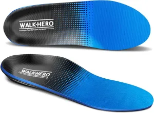Walkhero Plantar Fasciitis Pain Relief Insoles High Arch Support Orthotic Shoes Inserts, Relieve Flat Feet and Foot Fatigue (Mens 11-11 1/2 | Womens 13-13 1/2, Blue)