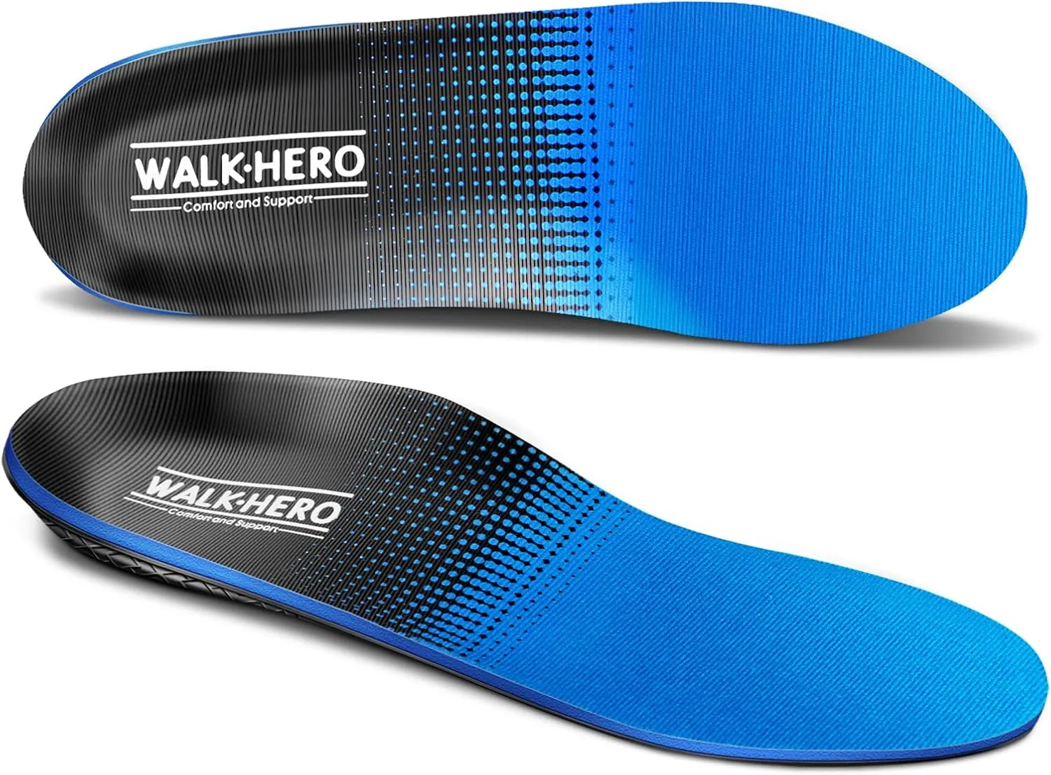 Walkhero Plantar Fasciitis Pain Relief Insoles High Arch Support Orthotic Shoes Inserts, Relieve Flat Feet and Foot Fatigue (Mens 12-12 1/2 | Womens 14-14 1/2, Blue)