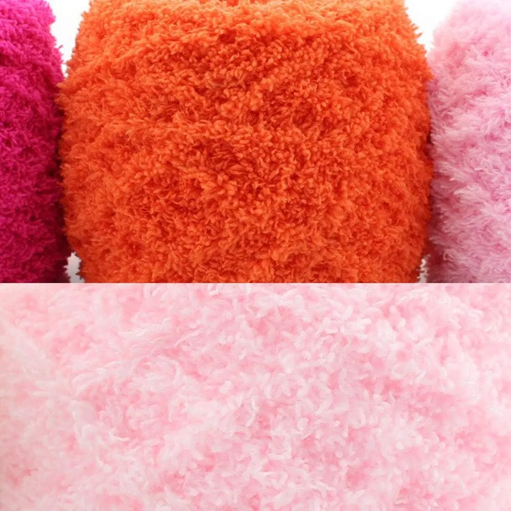 Warm Coral Fleece Fluffy Knitting Yarn Shaggy Blue Fur Yarn Acrylic Velvet Knitting Yarn DIY Fluffy Dolls Blanket Sweater Scarf Handbag Total 5 Skeins