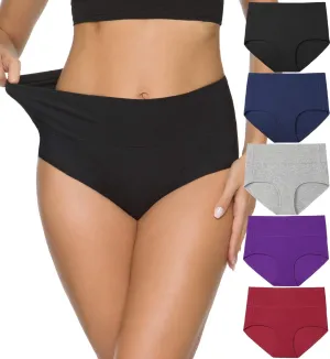 Wealurre Women's Comfort Cotton High Waist Underwear Breathable Soft Tummy Control Bikini Panties Plus Size