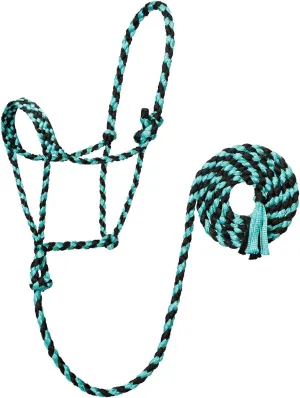Weaver Leather Braided Rope Halter with 10' Lead, Mint/Black, Average Horse