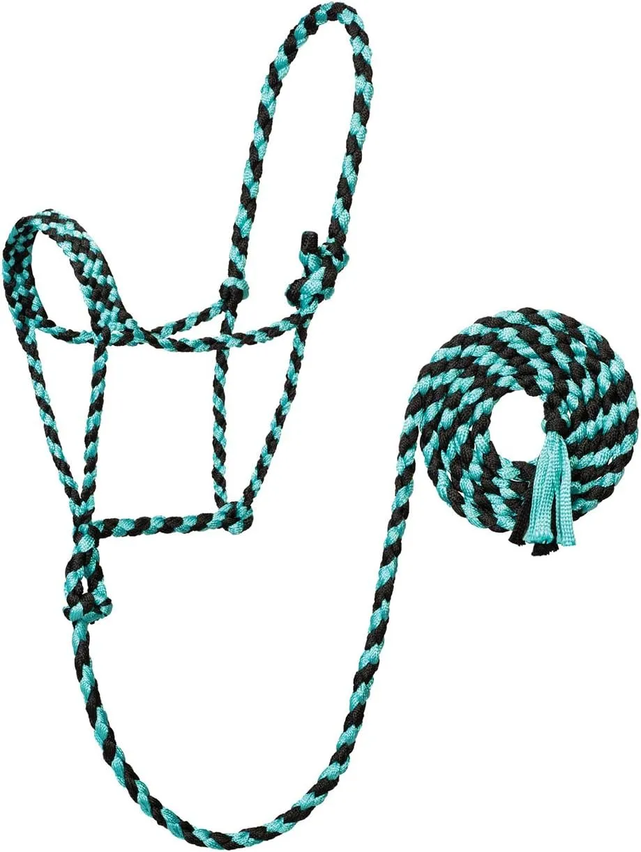Weaver Leather Braided Rope Halter with 10' Lead, Mint/Black, Average Horse