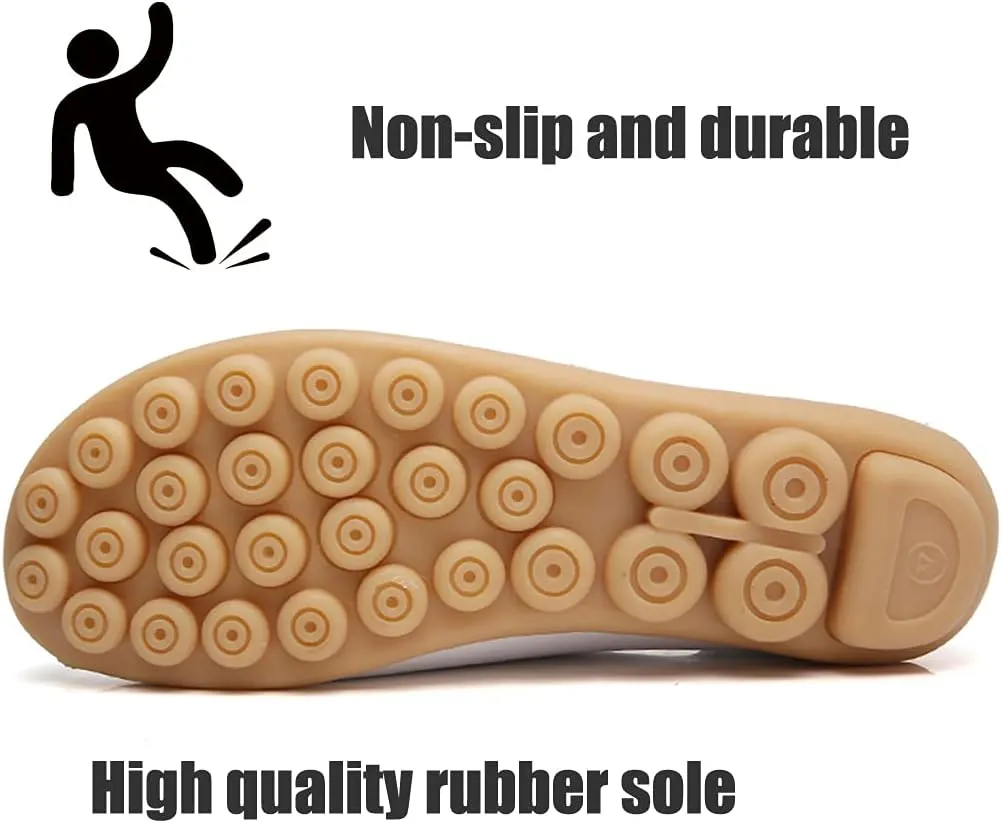 WERWAES Women's Comfortable Leather Slippers Flat Slippers Casual Round Toe Moccasin Shoes Wild Walking Nurse Breathable Driving Fashion Soft Shoes