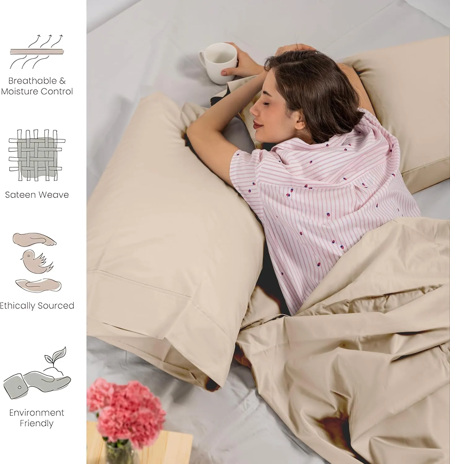 WESTBROOKE Lush Sateen 100% Cotton Sheet Set | King Size Sateen Sheets - 4 Piece Long Staple Cotton Bedding Set with Elasticized 15.5" Deep Pocket - Soft, Breathable Luxury Sheets - Ivory