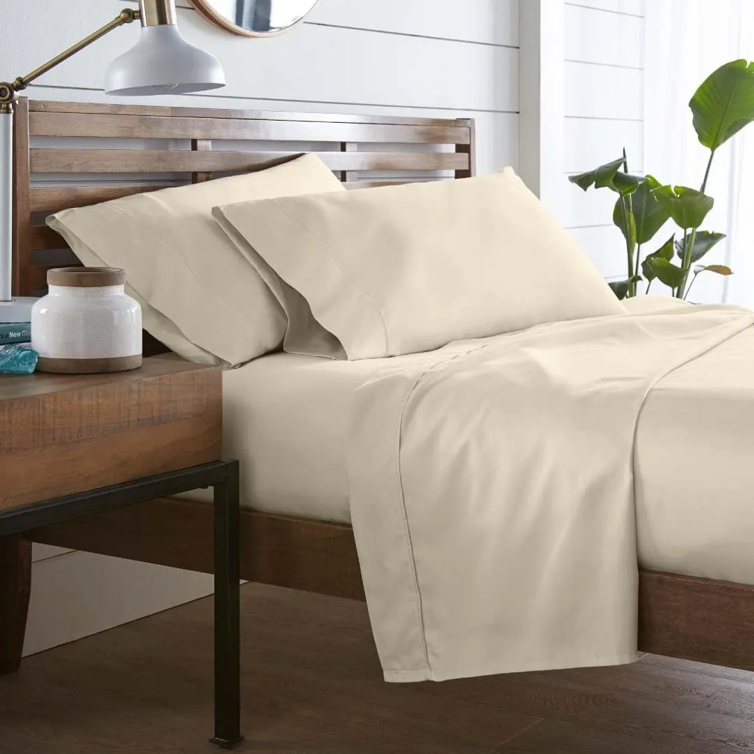 WESTBROOKE Lush Sateen 100% Cotton Sheet Set | King Size Sateen Sheets - 4 Piece Long Staple Cotton Bedding Set with Elasticized 15.5" Deep Pocket - Soft, Breathable Luxury Sheets - Ivory