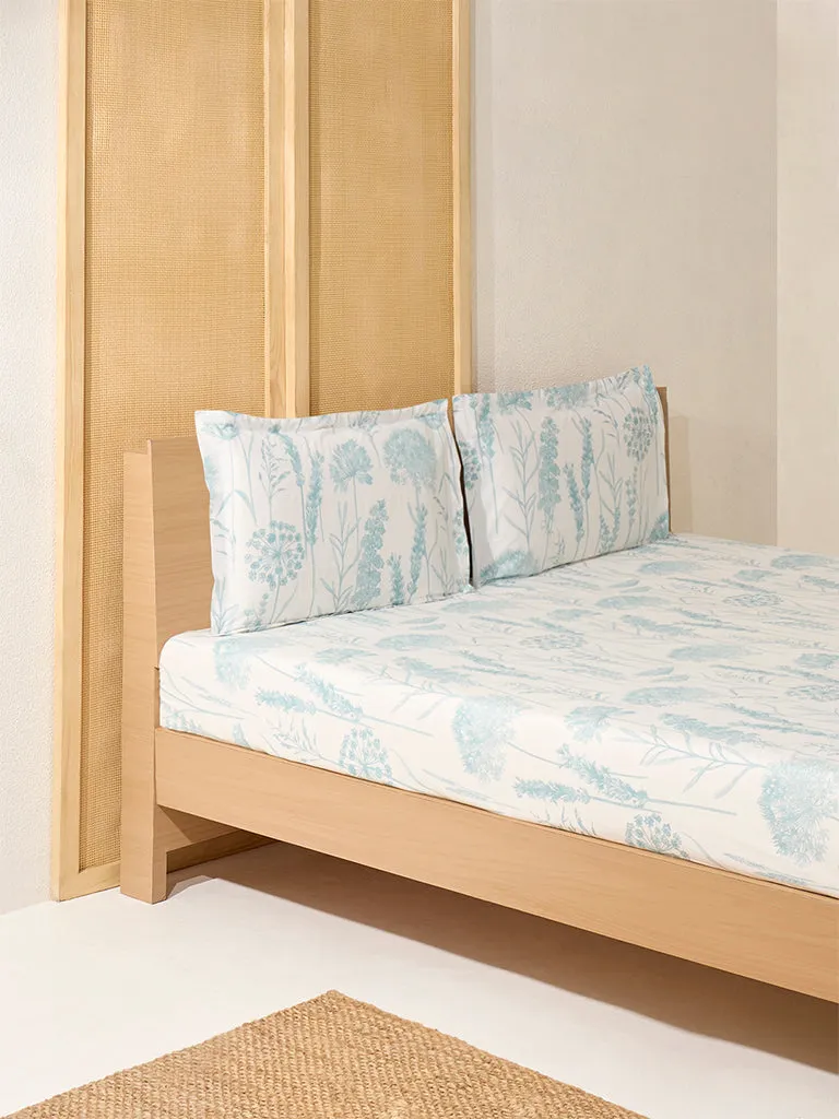 Westside Home Aqua Floral Queen Bed Flat Sheet and Pillowcase Set