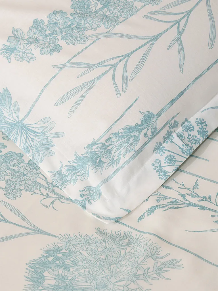 Westside Home Aqua Floral Queen Bed Flat Sheet and Pillowcase Set