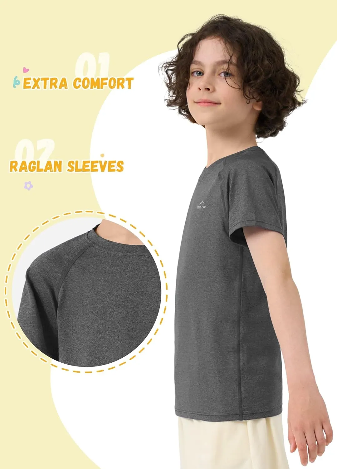 Willit Boy's Rash Guard Swim Shirts Short Sleeve UPF 50  Sun Protection Shirt Youth SPF Fishing Quick Dry Shirt